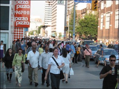 The crowds of people overflowed onto to the streets...